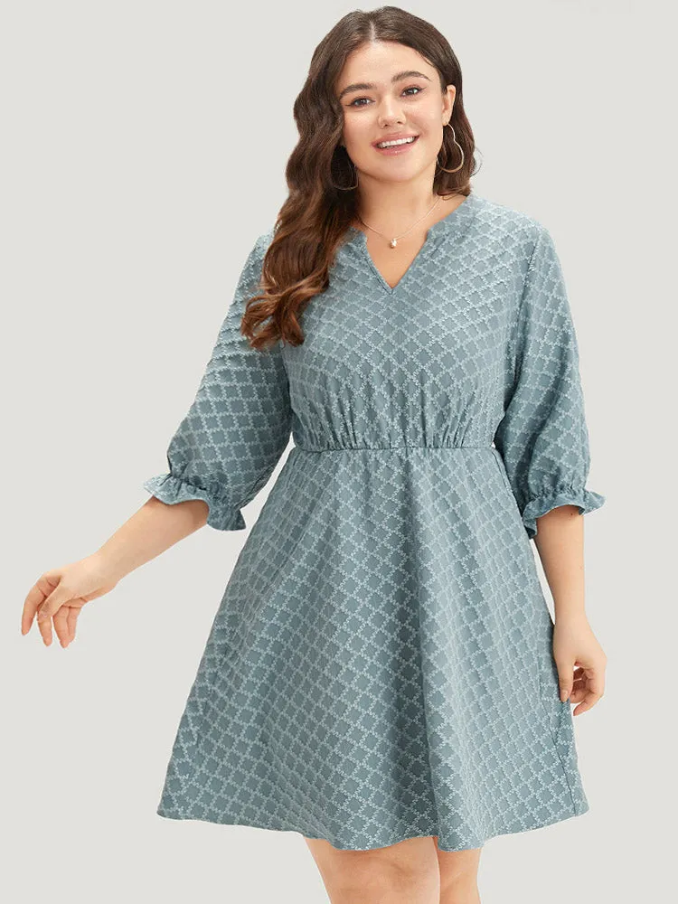 Geo Plisse Pocket Lantern Sleeve Notched Dress sold by Bloomchic product image thumbnail 5