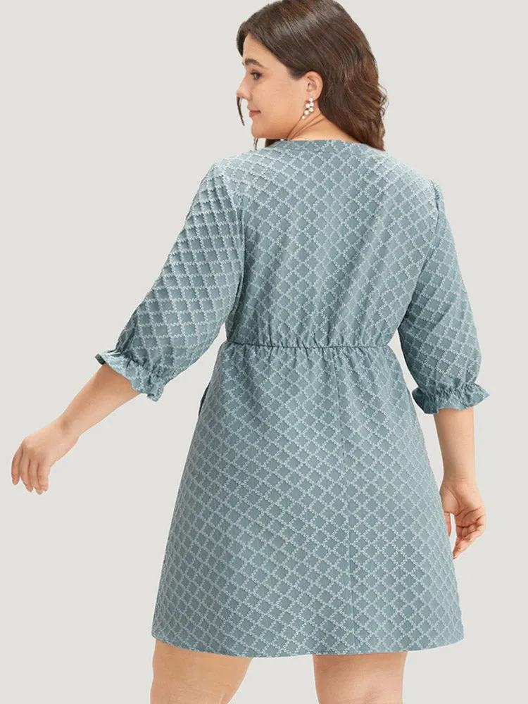 Geo Plisse Pocket Lantern Sleeve Notched Dress sold by Bloomchic product image thumbnail 2
