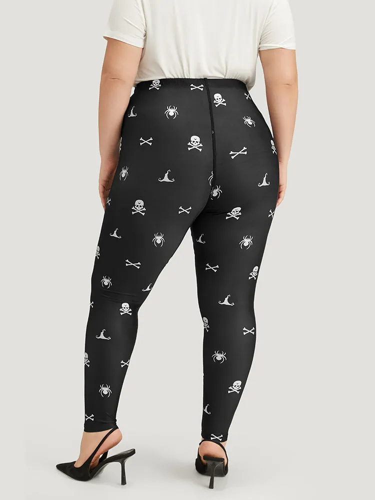 Halloween Skull Print Elastic Waist Leggings sold by Bloomchic product image thumbnail 5