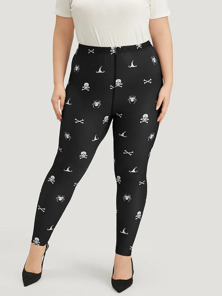 Halloween Skull Print Elastic Waist Leggings sold by Bloomchic product image thumbnail 2