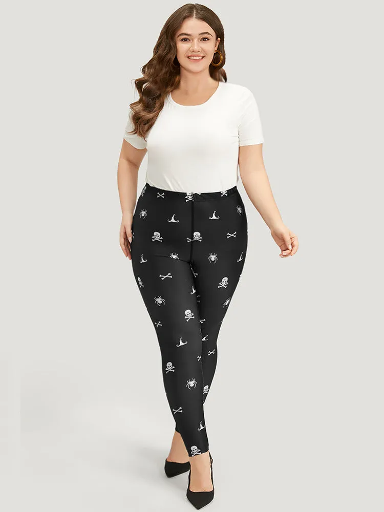 Halloween Skull Print Elastic Waist Leggings sold by Bloomchic product image thumbnail 4