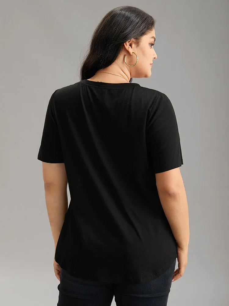 Floral Striped Patchwork Patched Pocket T-shirt sold by Bloomchic product image thumbnail 2