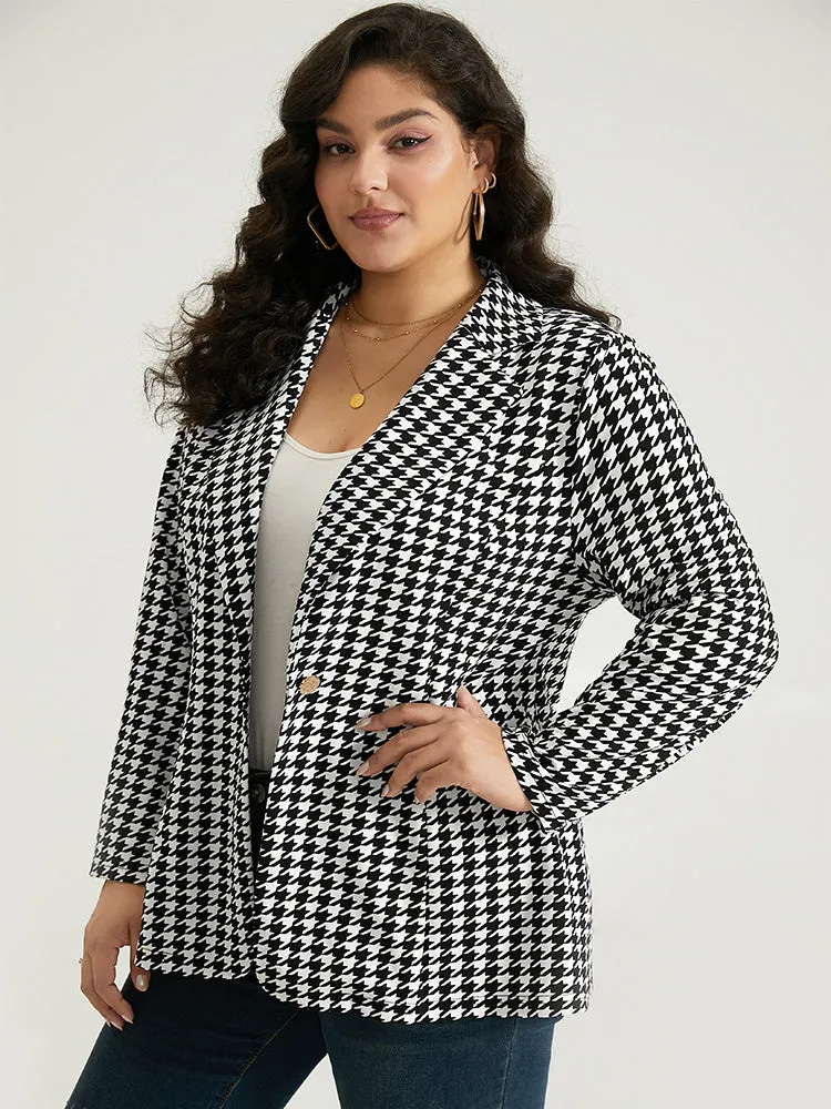 Houndstooth Button Up Suit Collar Blazer sold by Bloomchic