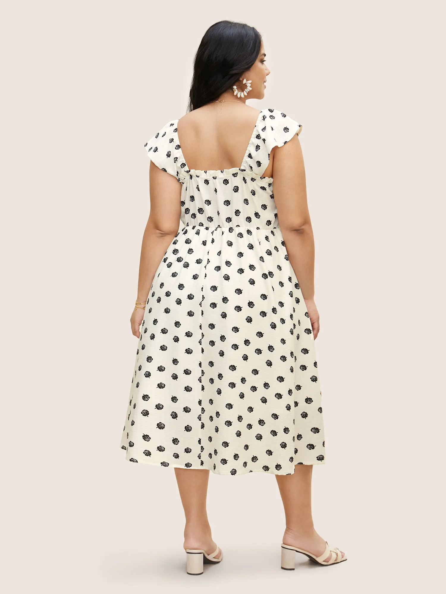 Square Neck Floral Shirred Cap sleeve Dress sold by Bloomchic product image thumbnail 3