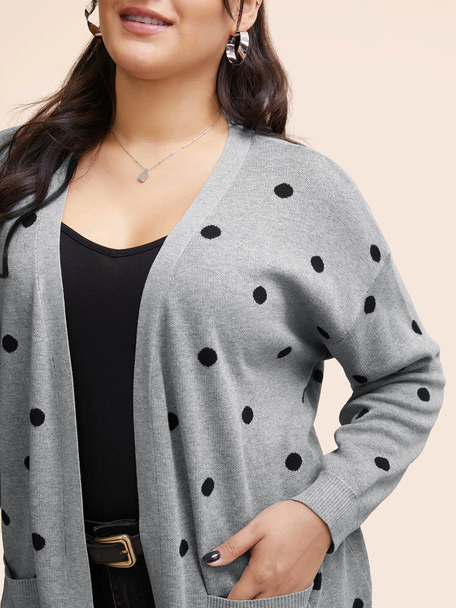 Polka Dot Kimono Collar Patch Pocket Cardigan sold by Bloomchic product image thumbnail 5