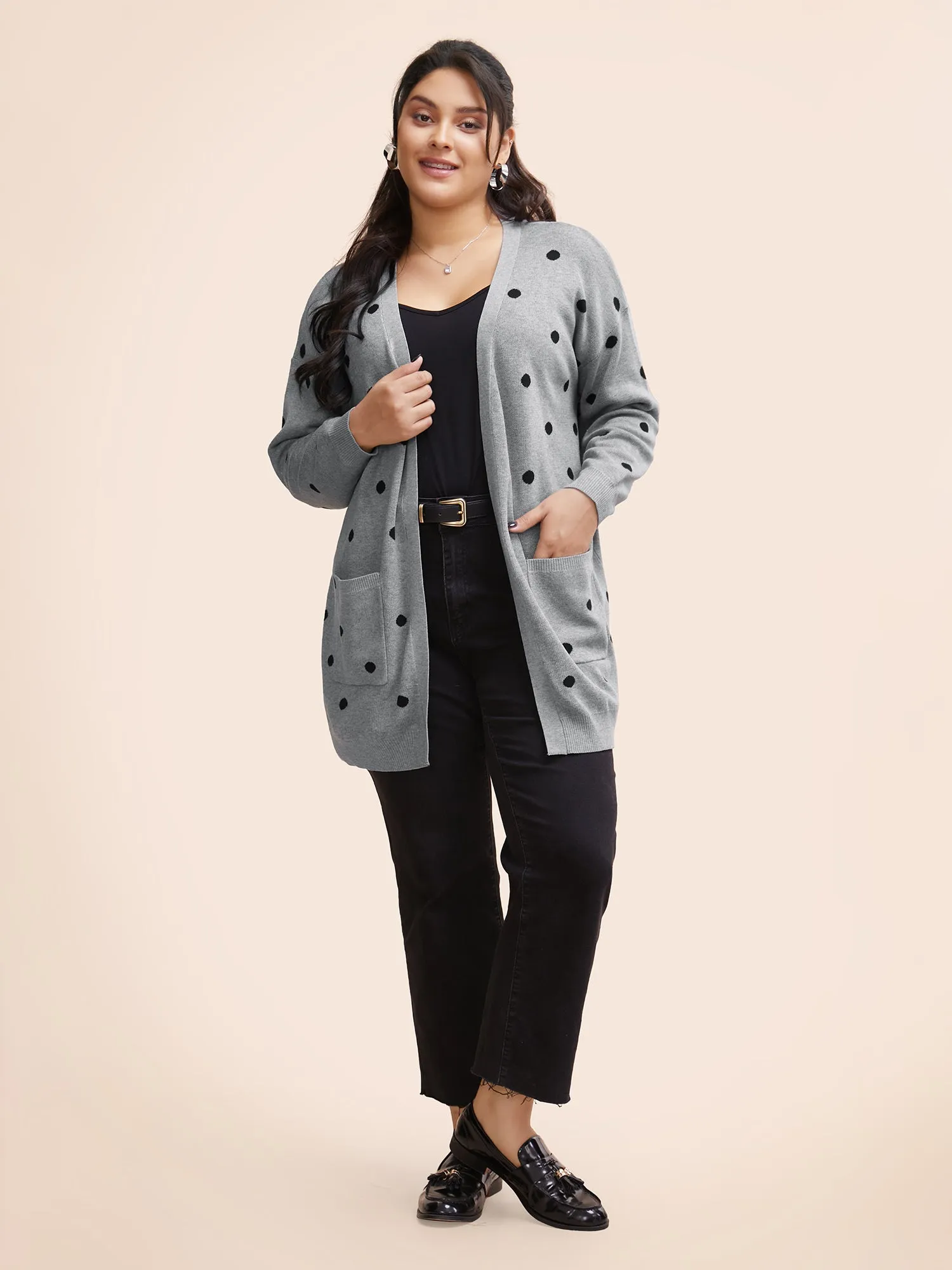 Polka Dot Kimono Collar Patch Pocket Cardigan sold by Bloomchic product image thumbnail 3