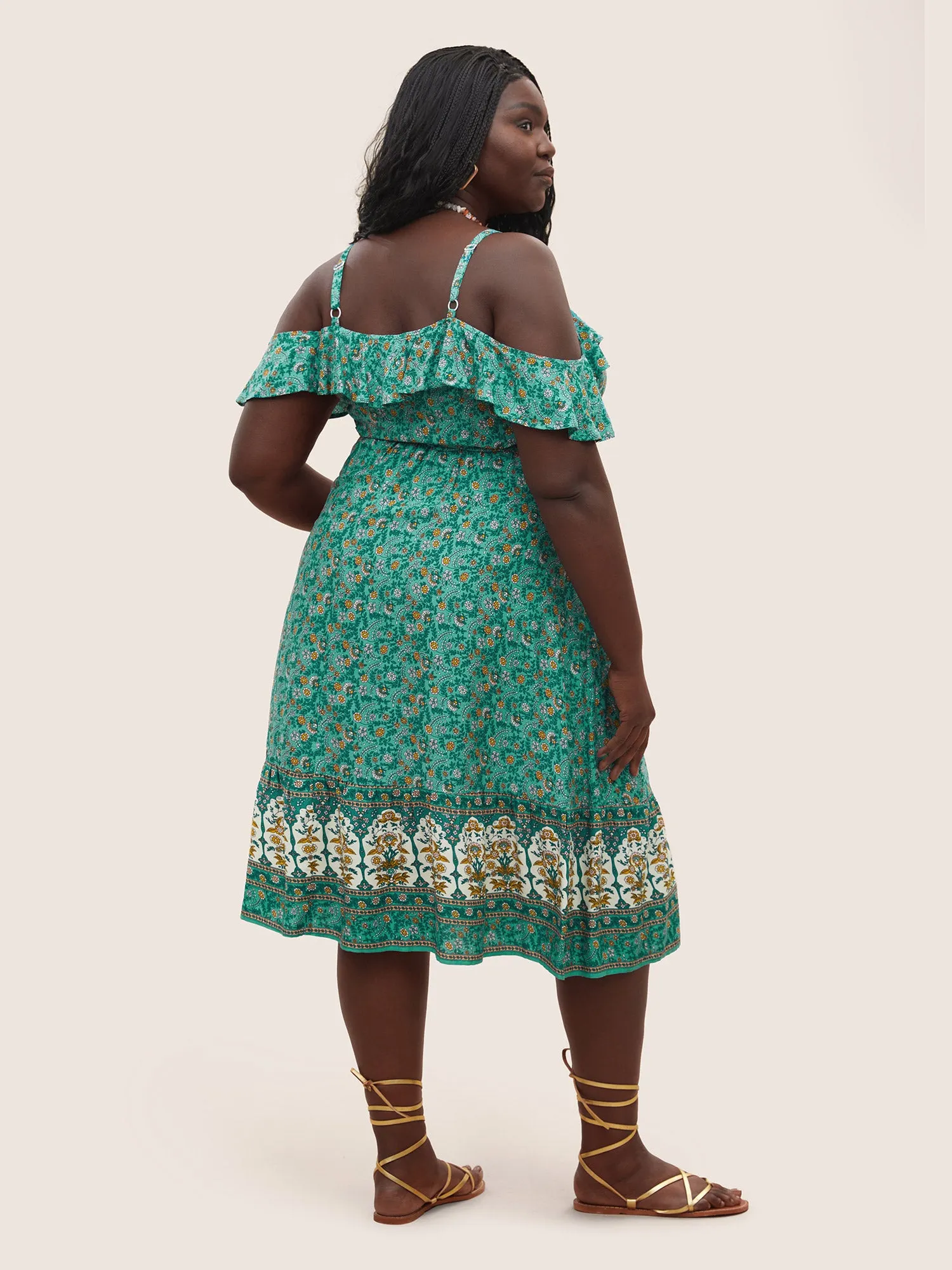 Bandana Ruffles Belted Cold Shoulder Dress sold by Bloomchic product image thumbnail 4