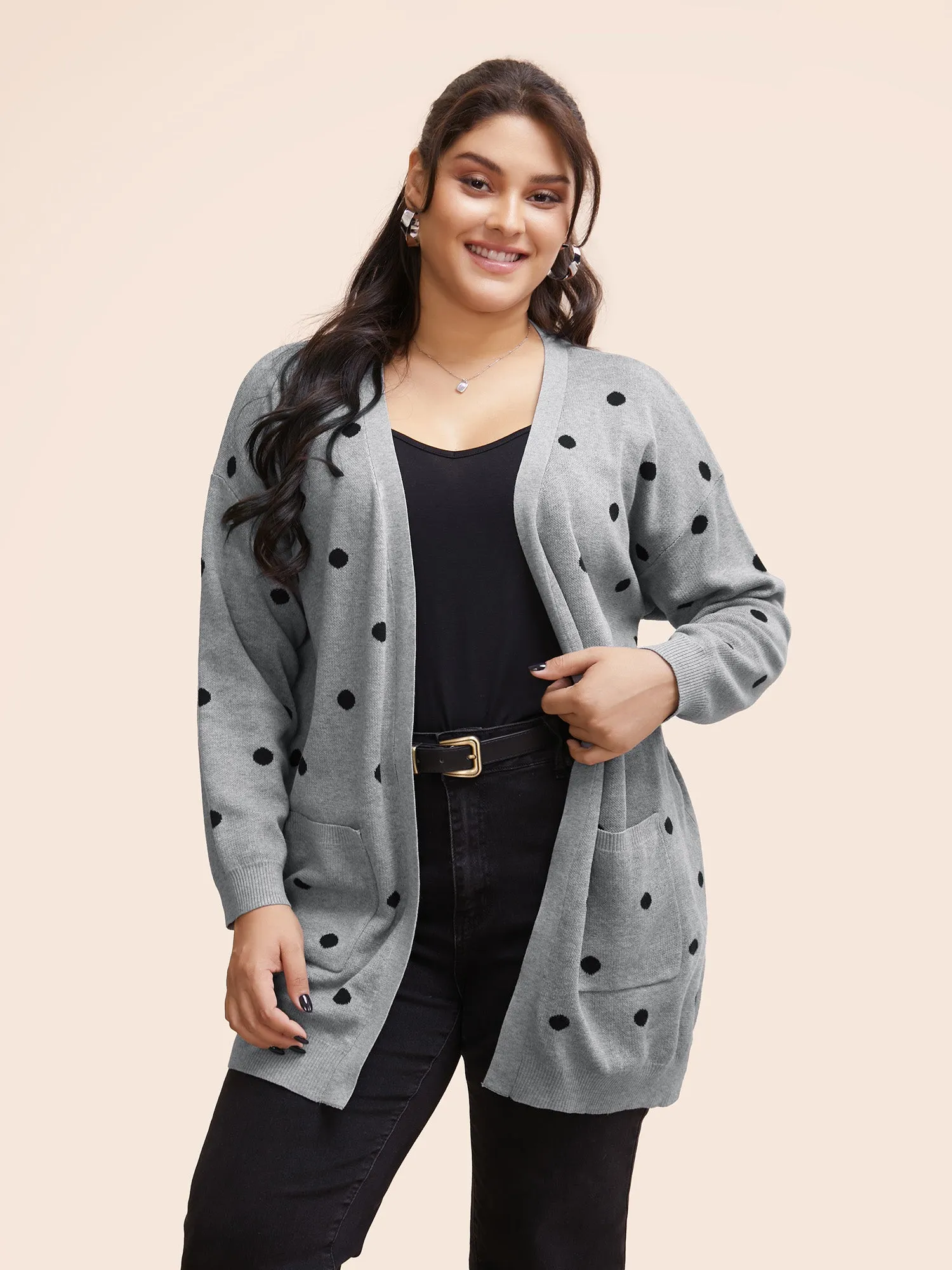Polka Dot Kimono Collar Patch Pocket Cardigan sold by Bloomchic product image thumbnail 4