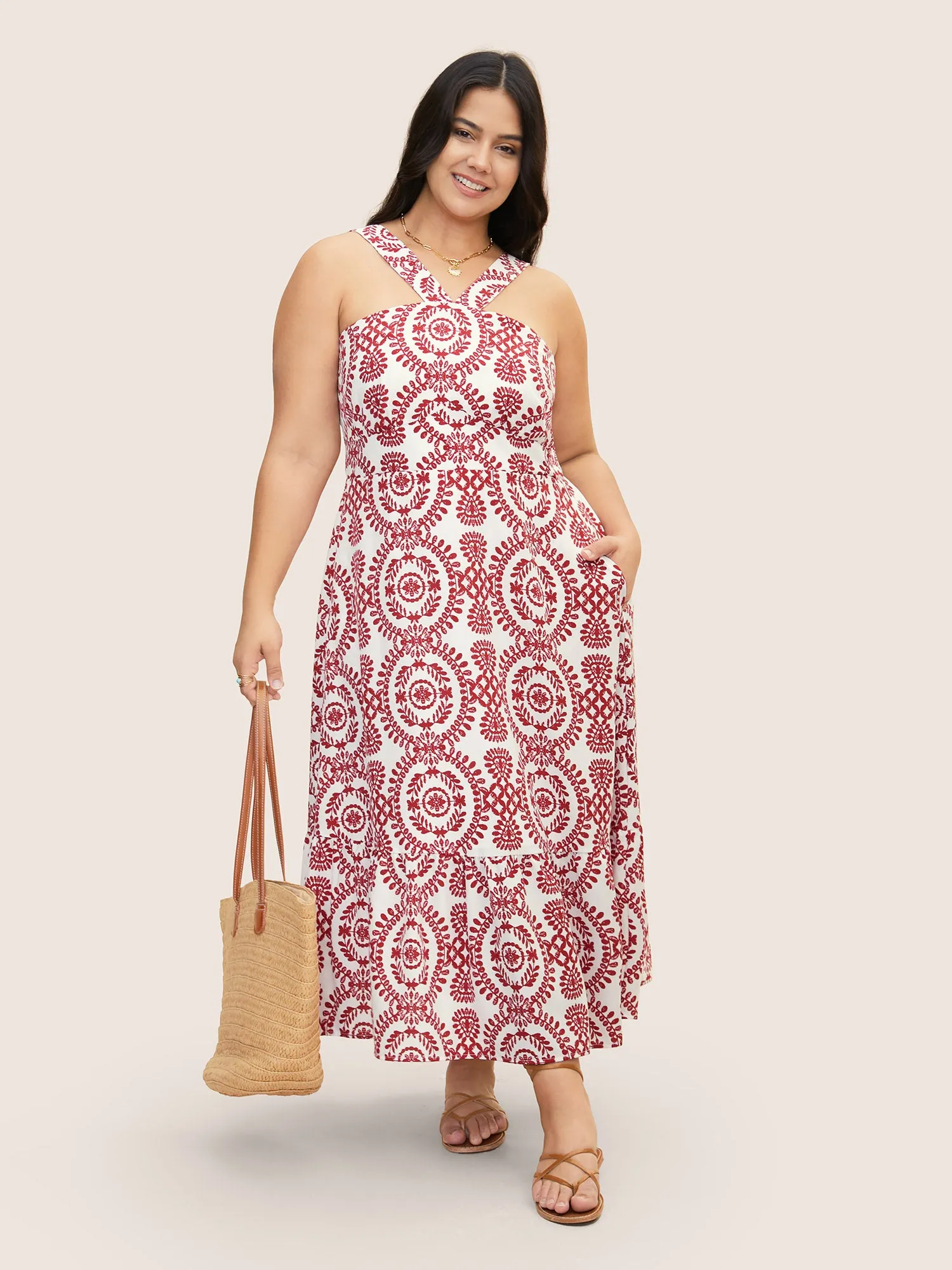 Bandana Print Shirred Sleeveless Maxi Dress sold by Bloomchic