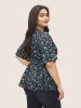 Ditsy Floral Ties Wrap Bell Sleeve Blouse sold by Bloomchic