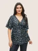 Ditsy Floral Ties Wrap Bell Sleeve Blouse sold by Bloomchic