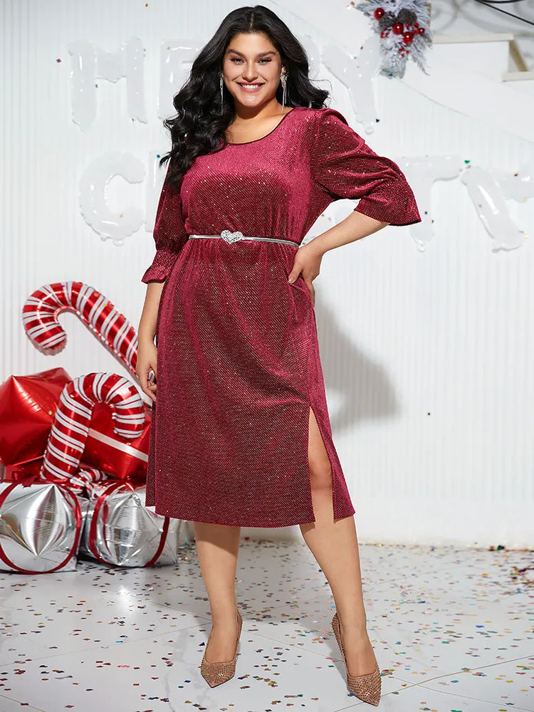 Plain Velvet Glitter Split Hem Shirred Dress sold by Bloomchic