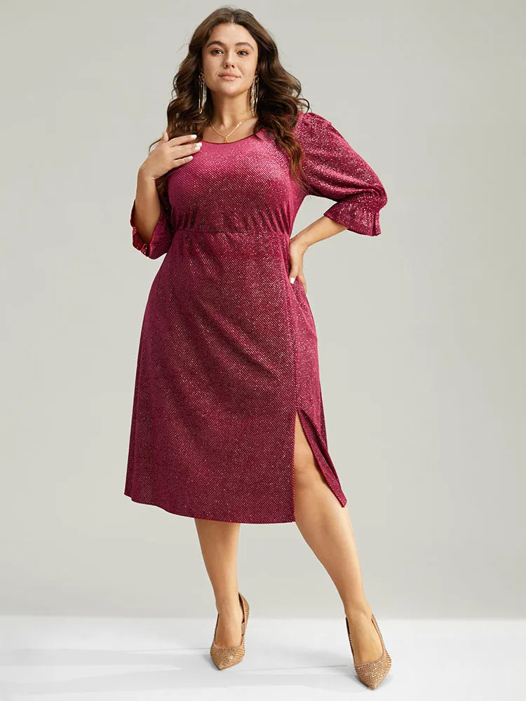 Plain Velvet Glitter Split Hem Shirred Dress sold by Bloomchic product image thumbnail 2