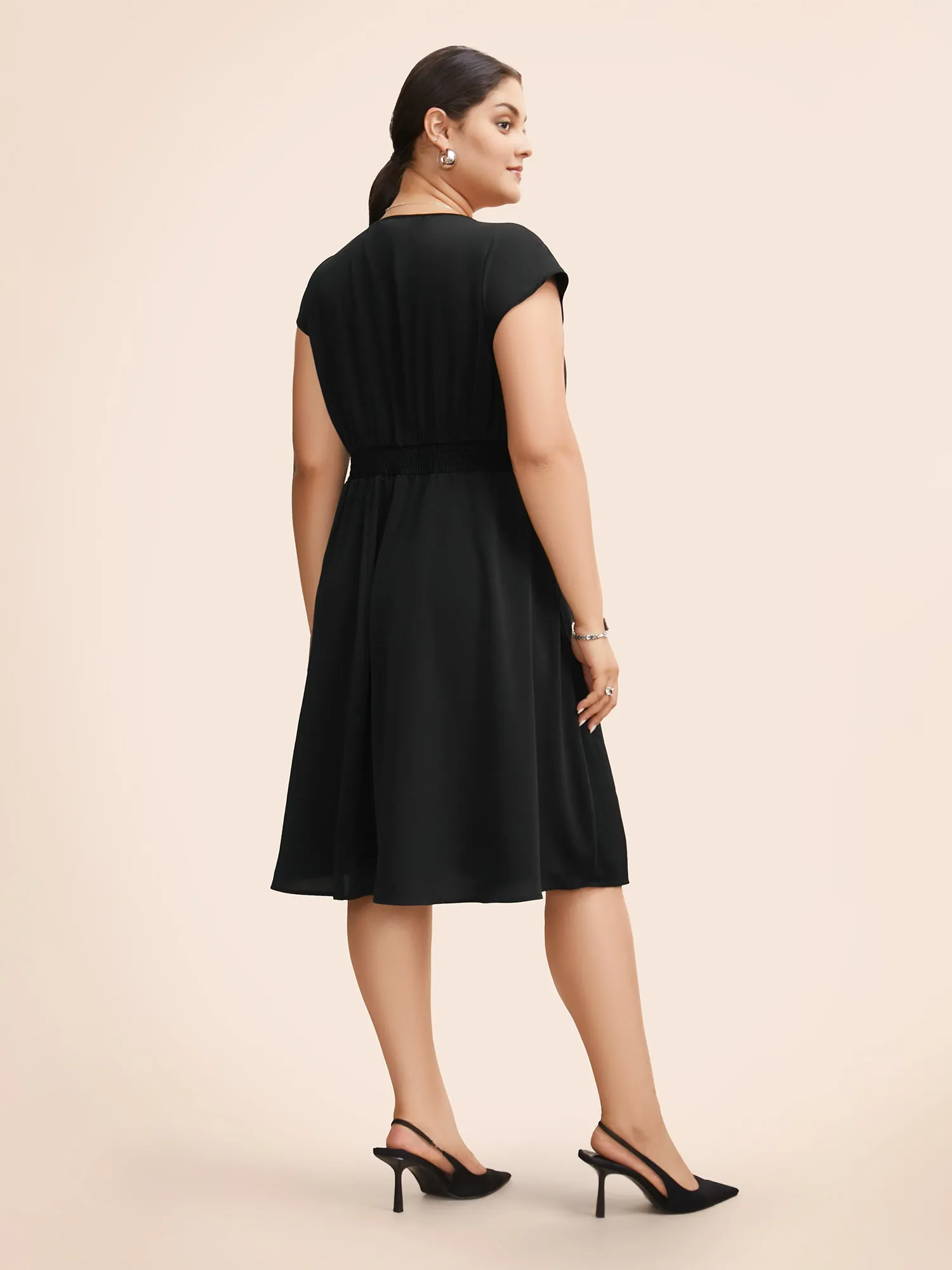 V Neck Shirred Cap Sleeve Dress sold by Bloomchic product image thumbnail 4