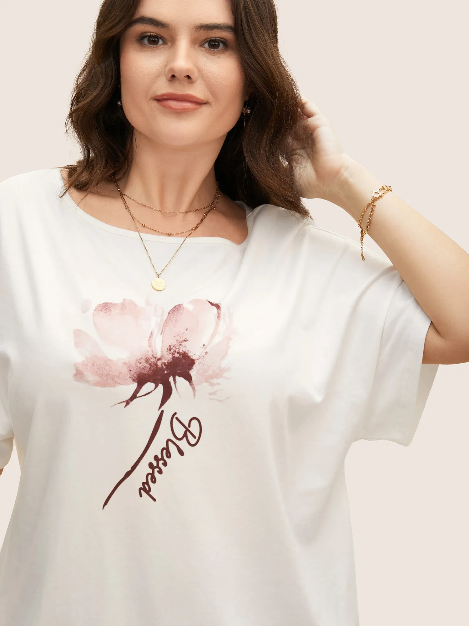 Floral Print Boat Neck Dolman Sleeve T-shirt sold by Bloomchic product image thumbnail 2