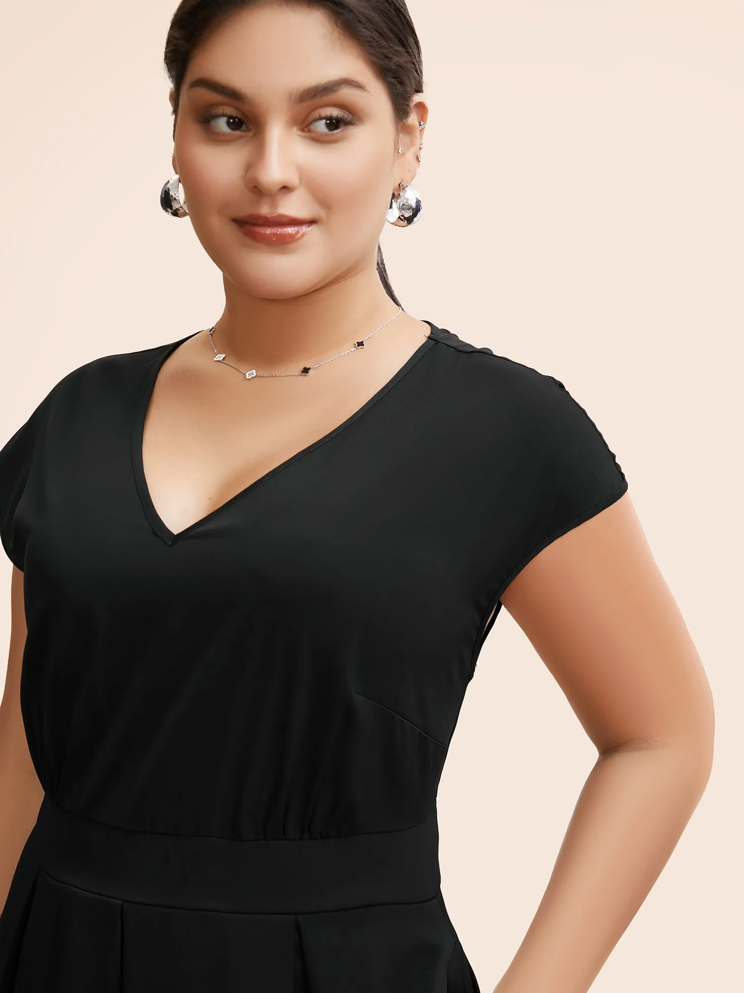 V Neck Shirred Cap Sleeve Dress sold by Bloomchic product image thumbnail 3