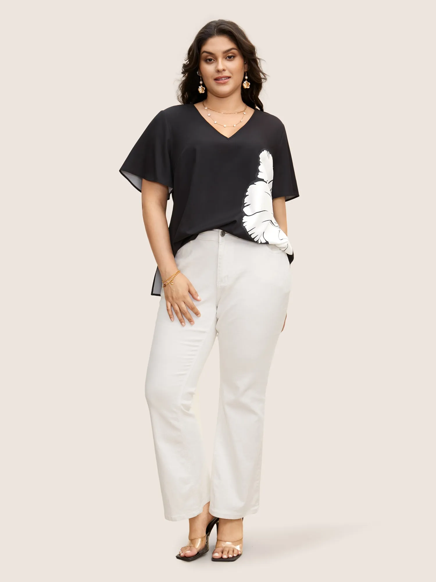 Carnation Print Contrast Ruffle Sleeve Blouse sold by Bloomchic product image thumbnail 2