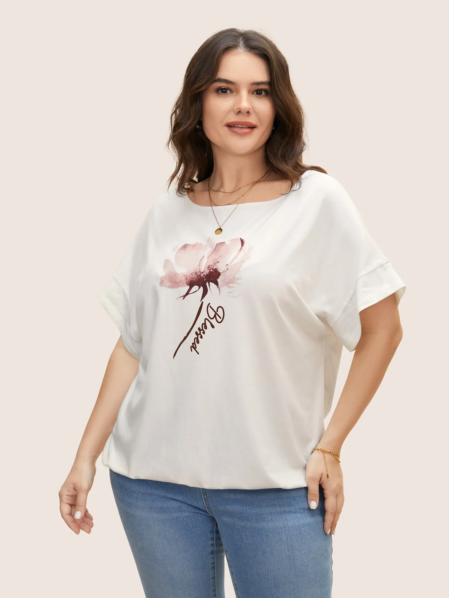 Floral Print Boat Neck Dolman Sleeve T-shirt sold by Bloomchic