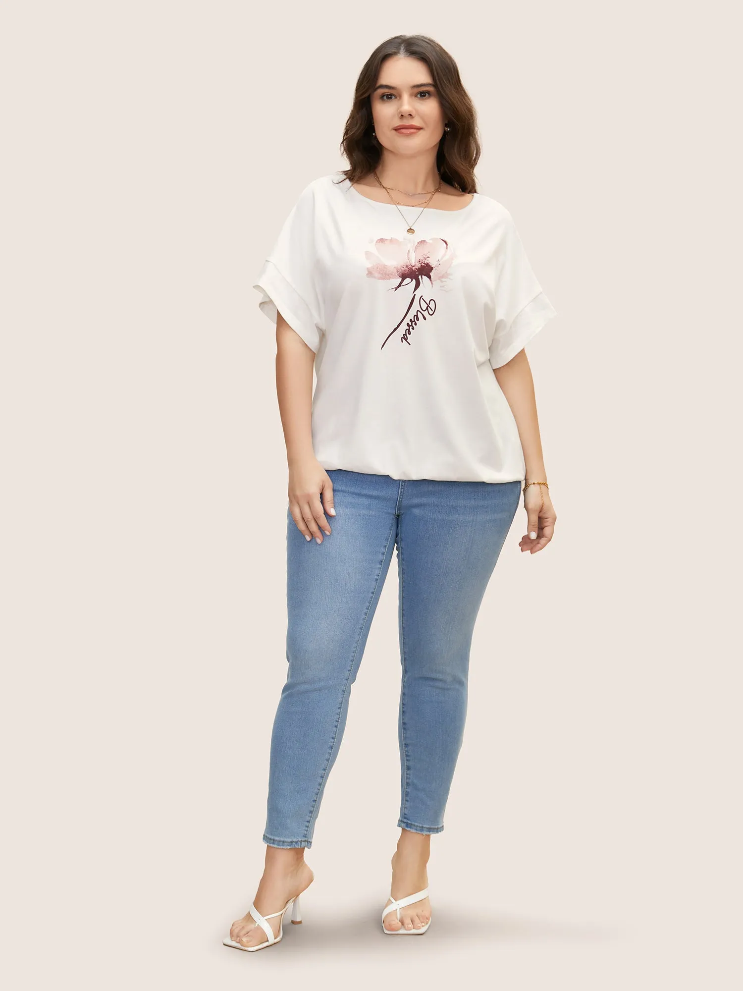 Floral Print Boat Neck Dolman Sleeve T-shirt sold by Bloomchic product image thumbnail 4