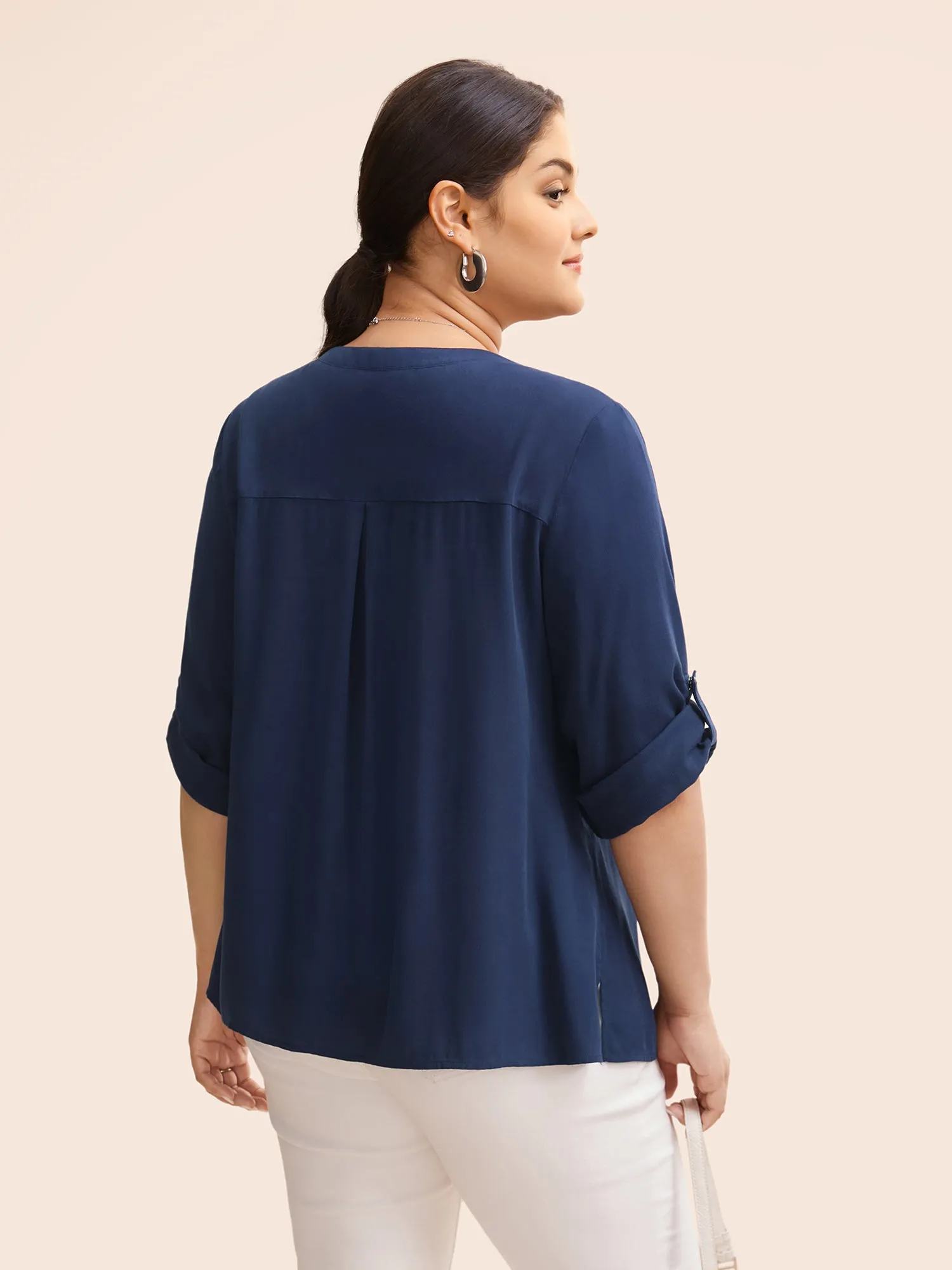 Patch Pocket Tab Sleeve Slit Hem Blouse sold by Bloomchic product image thumbnail 5