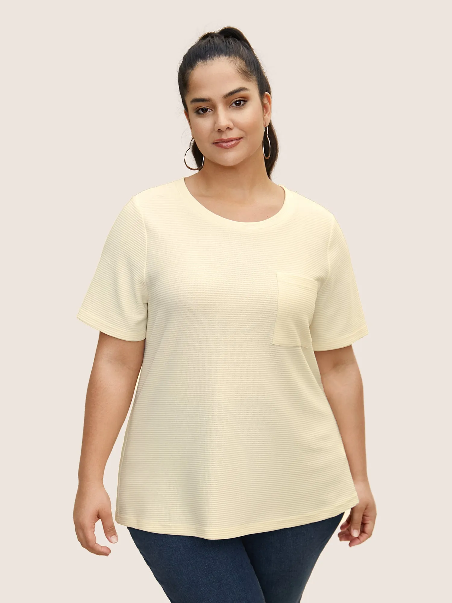 Solid Waffle Knit Patched Pocket T-shirt sold by Bloomchic