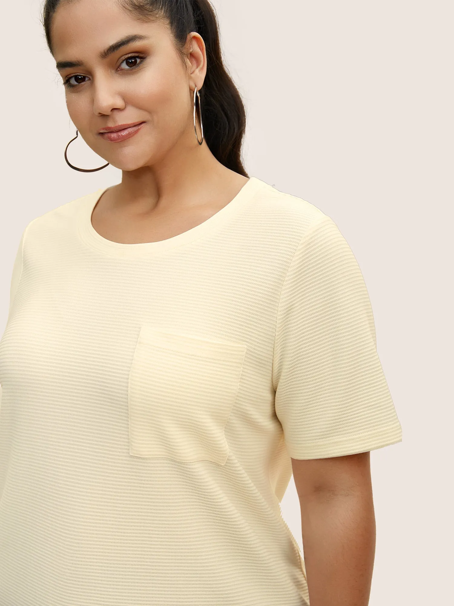 Solid Waffle Knit Patched Pocket T-shirt sold by Bloomchic product image thumbnail 4