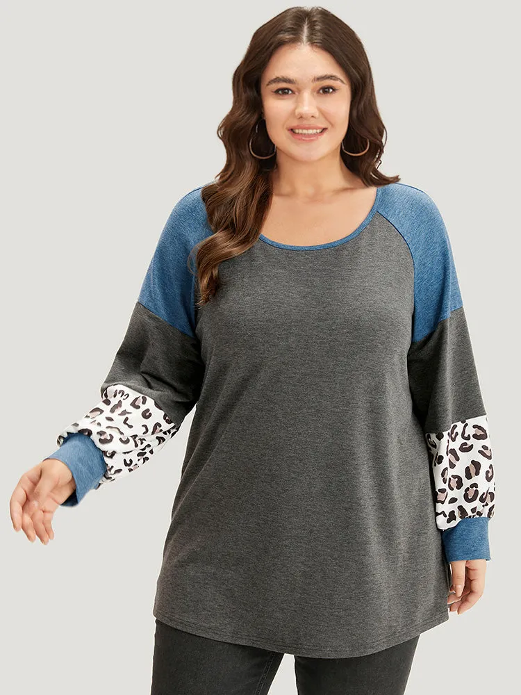 Colorblock Contrast Leopard Round Neck Raglan Sleeve Sweatshirt sold by Bloomchic