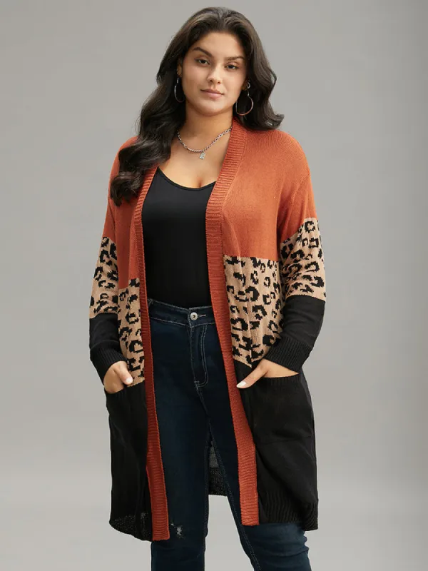 Leopard Colorblock Patchwork Patched Pocket Cardigan sold by Bloomchic
