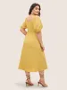 Plain Lantern Sleeve Drawstring Square Neck Dress sold by Bloomchic