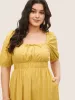 Plain Lantern Sleeve Drawstring Square Neck Dress sold by Bloomchic