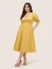 Plain Lantern Sleeve Drawstring Square Neck Dress sold by Bloomchic