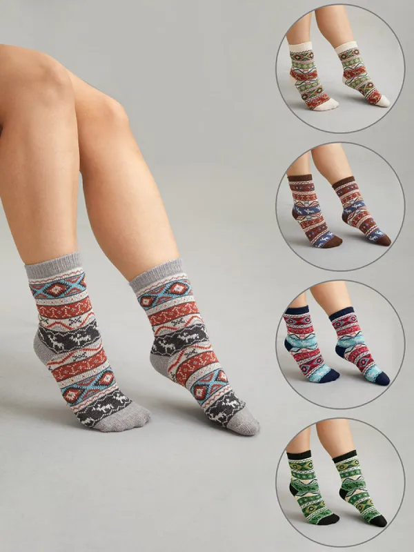 5 Pairs Christmas Print Mid Calf Socks Set sold by Bloomchic