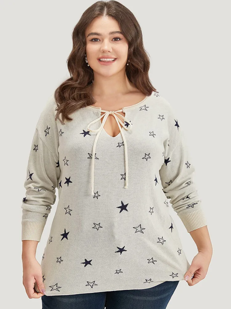 Star Print Tie Neck Elastic Cuffs Pullover sold by Bloomchic product image thumbnail 4