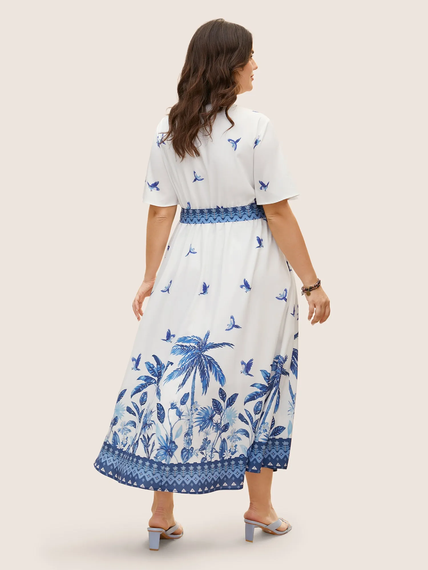 V Neck Tropical Print Ruffle Sleeve Maxi Dress sold by Bloomchic product image thumbnail 3