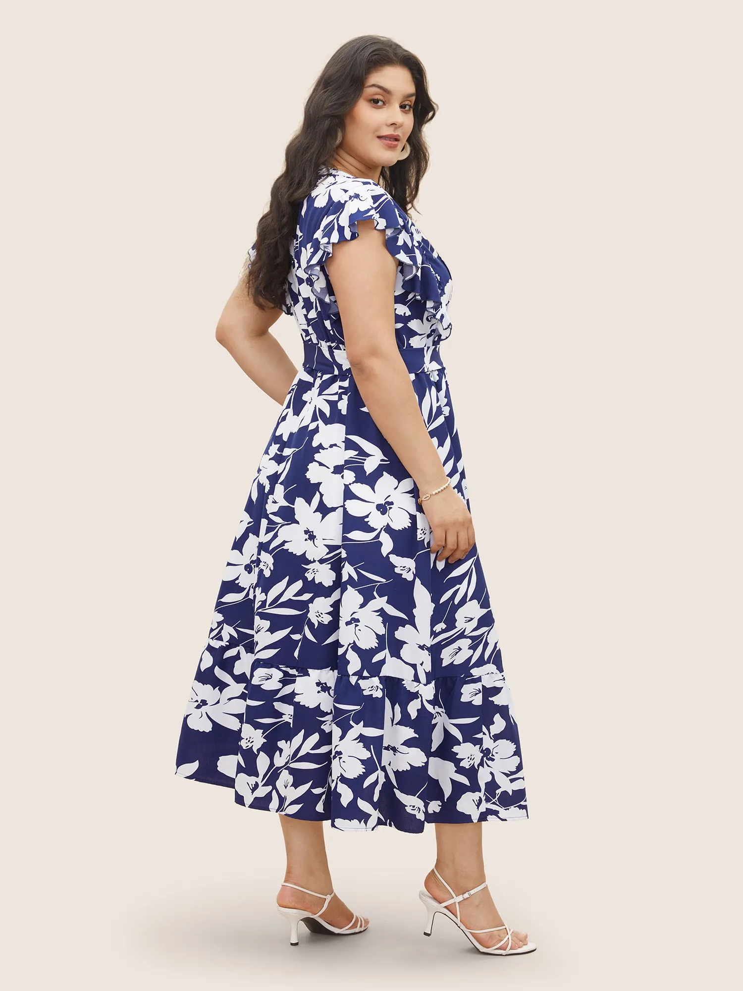 Silhouette Floral Print Ruffle Cap Sleeve Dress sold by Bloomchic product image thumbnail 3