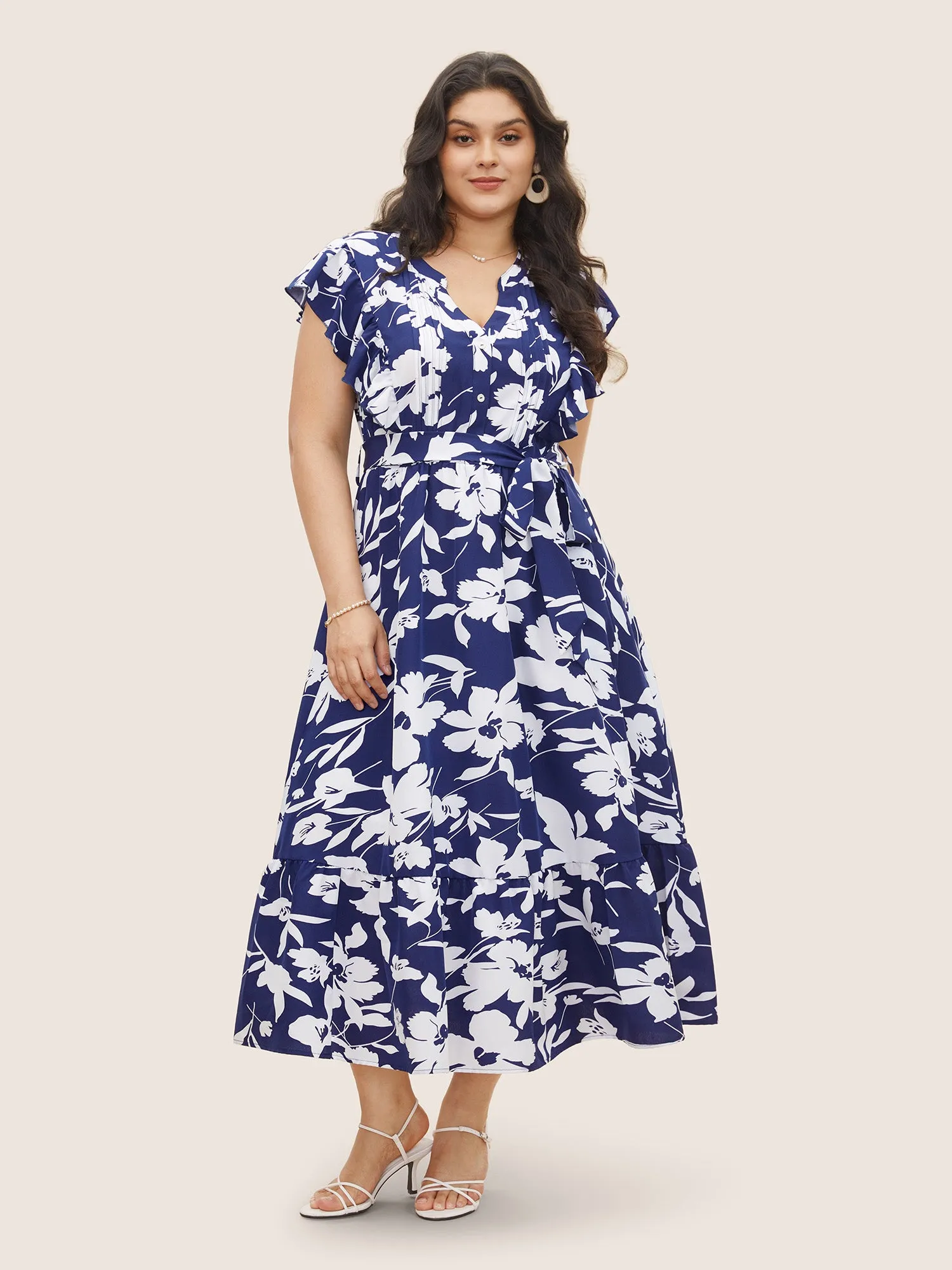 Silhouette Floral Print Ruffle Cap Sleeve Dress sold by Bloomchic