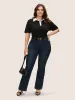 Stretchy Woven Shirt Collar Contrast Blouse sold by Bloomchic