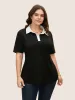 Stretchy Woven Shirt Collar Contrast Blouse sold by Bloomchic