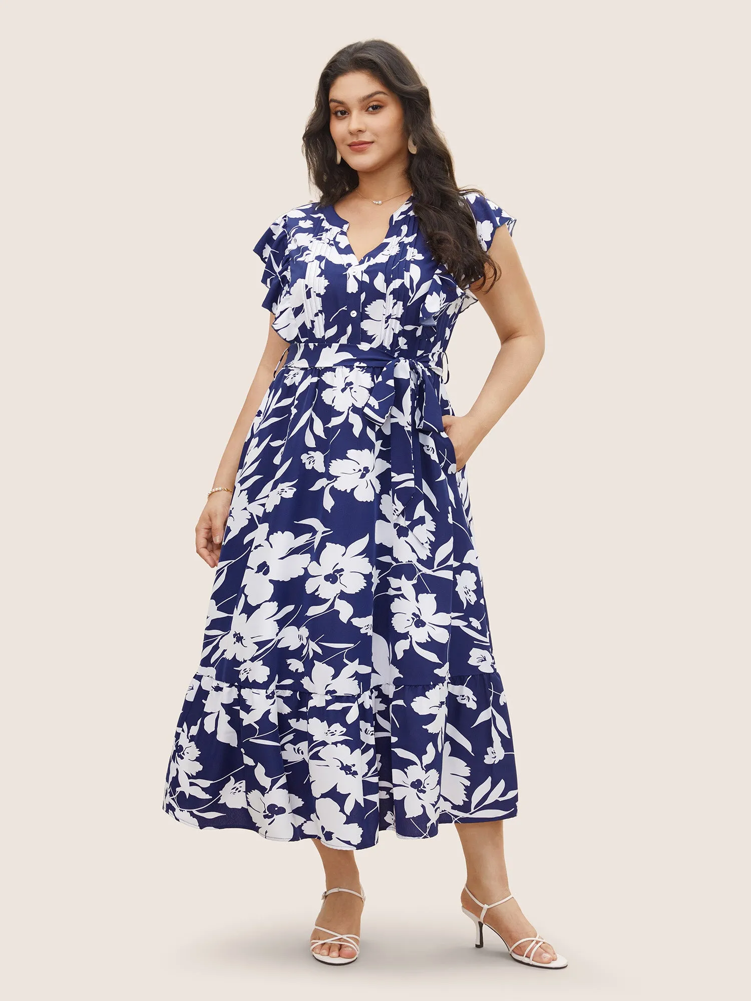 Silhouette Floral Print Ruffle Cap Sleeve Dress sold by Bloomchic product image thumbnail 2