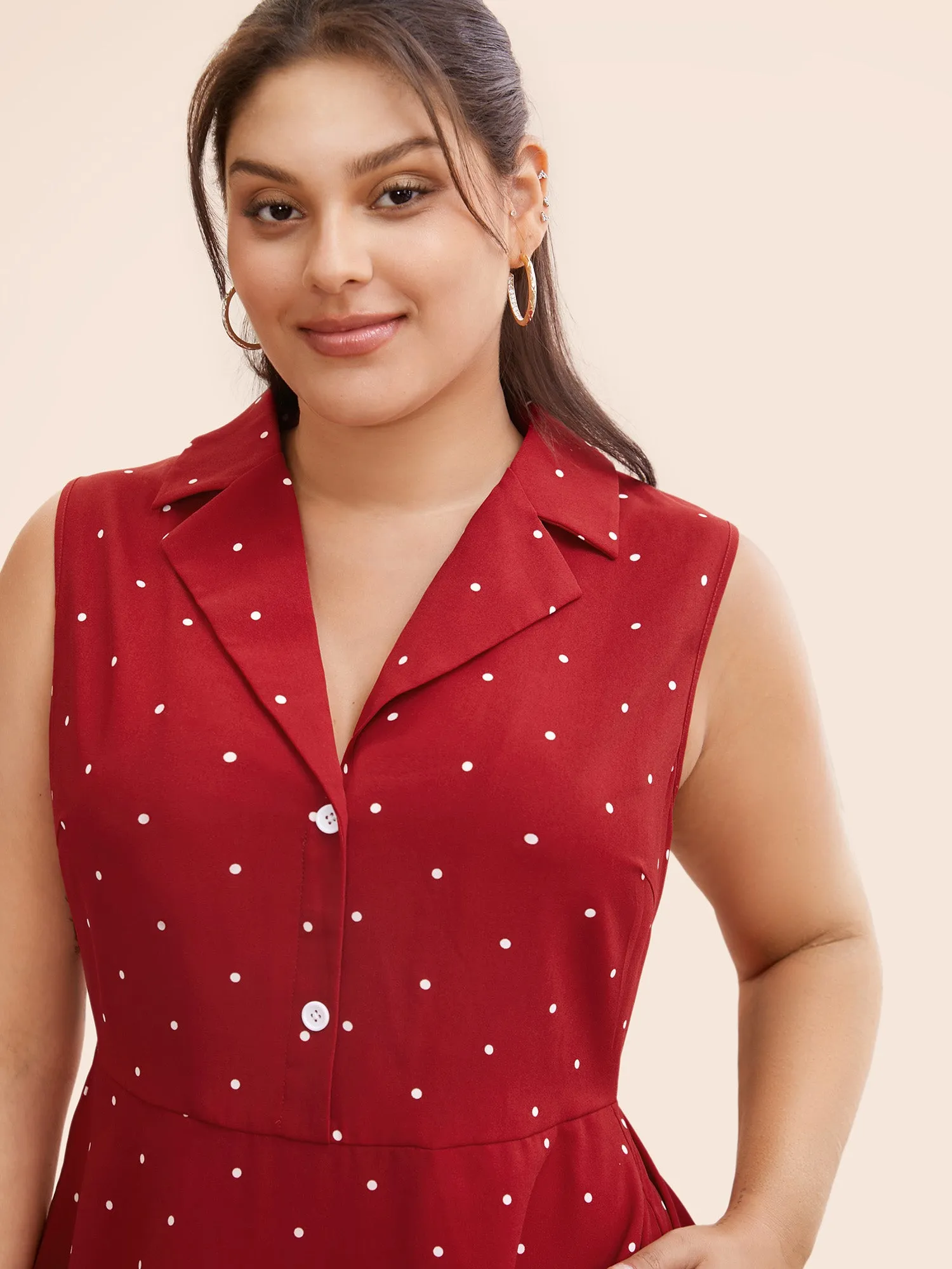 Polka Dot Suit Collar Button Detail Midi Dress sold by Bloomchic product image thumbnail 3