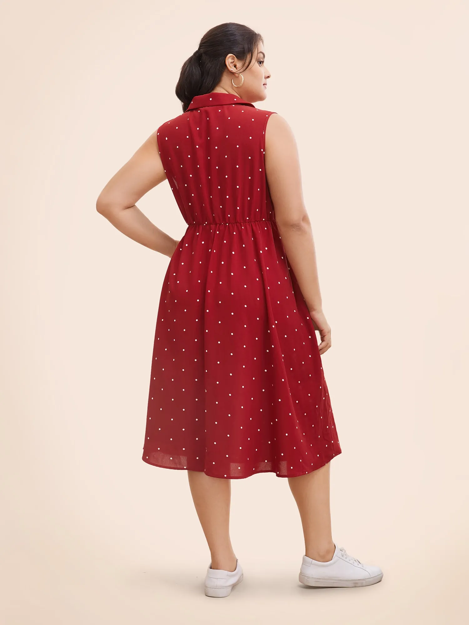 Polka Dot Suit Collar Button Detail Midi Dress sold by Bloomchic product image thumbnail 4