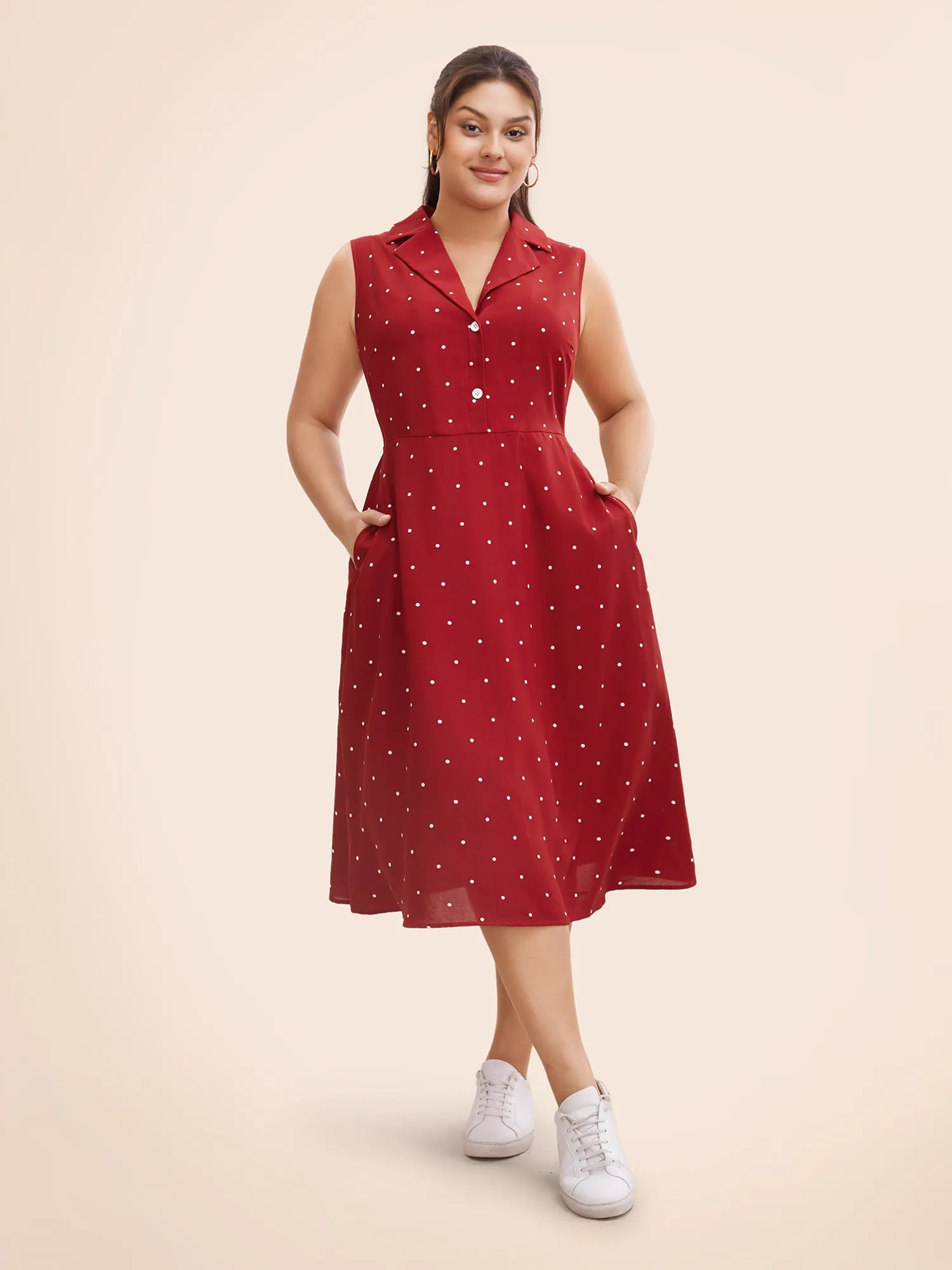 Polka Dot Suit Collar Button Detail Midi Dress sold by Bloomchic product image thumbnail 2
