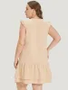 Plain Ruffle Cap Sleeve Button Through Dress sold by Bloomchic
