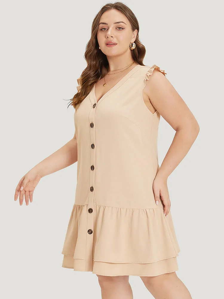 Plain Ruffle Cap Sleeve Button Through Dress sold by Bloomchic product image thumbnail 3