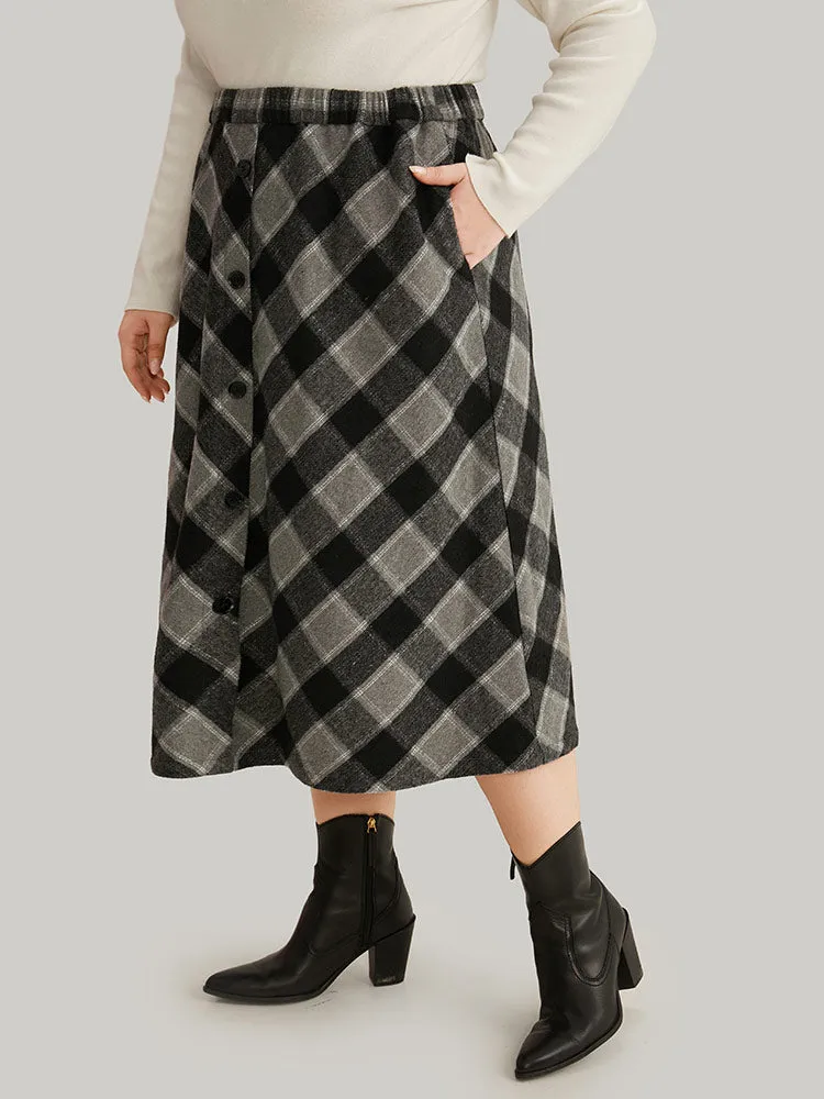 Plaid Button Detail Pocket Skirt sold by Bloomchic product image thumbnail 2