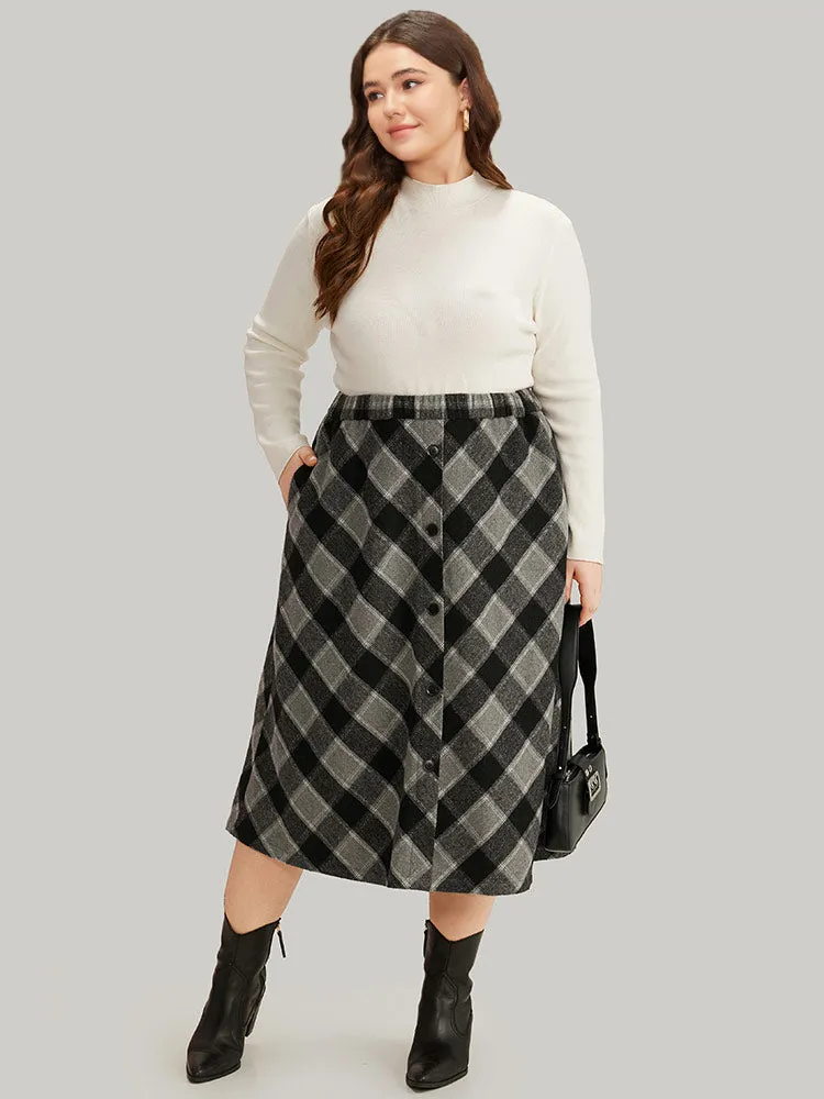 Plaid Button Detail Pocket Skirt sold by Bloomchic product image thumbnail 3