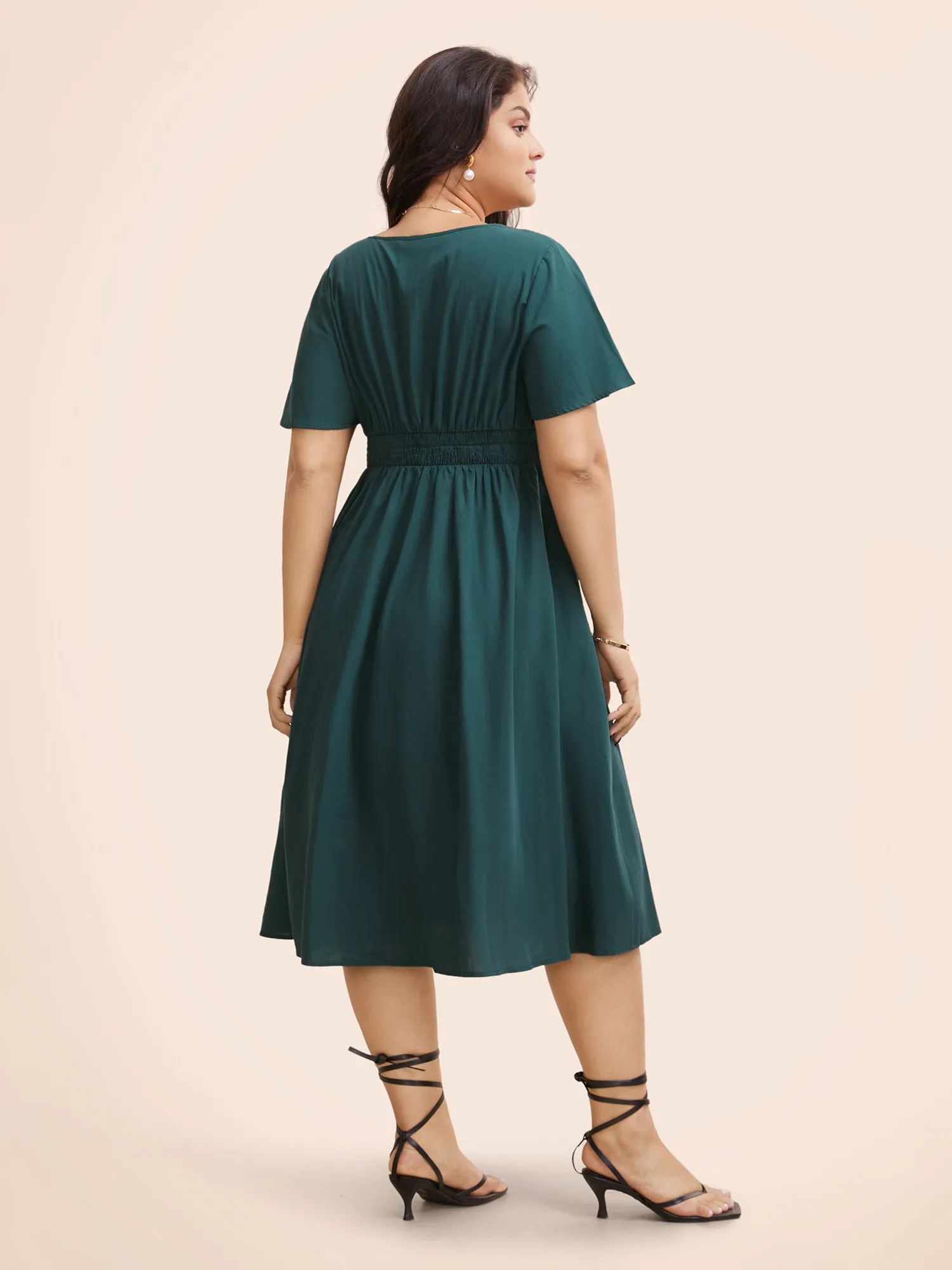 Square Neck Ruffle Sleeve Shirred Dress sold by Bloomchic product image thumbnail 3