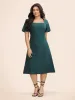Square Neck Ruffle Sleeve Shirred Dress sold by Bloomchic