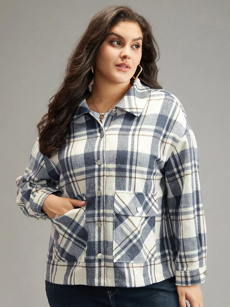 Plaid Lapel Collar Metal Detail Pocket Shacket sold by Bloomchic product image thumbnail 5