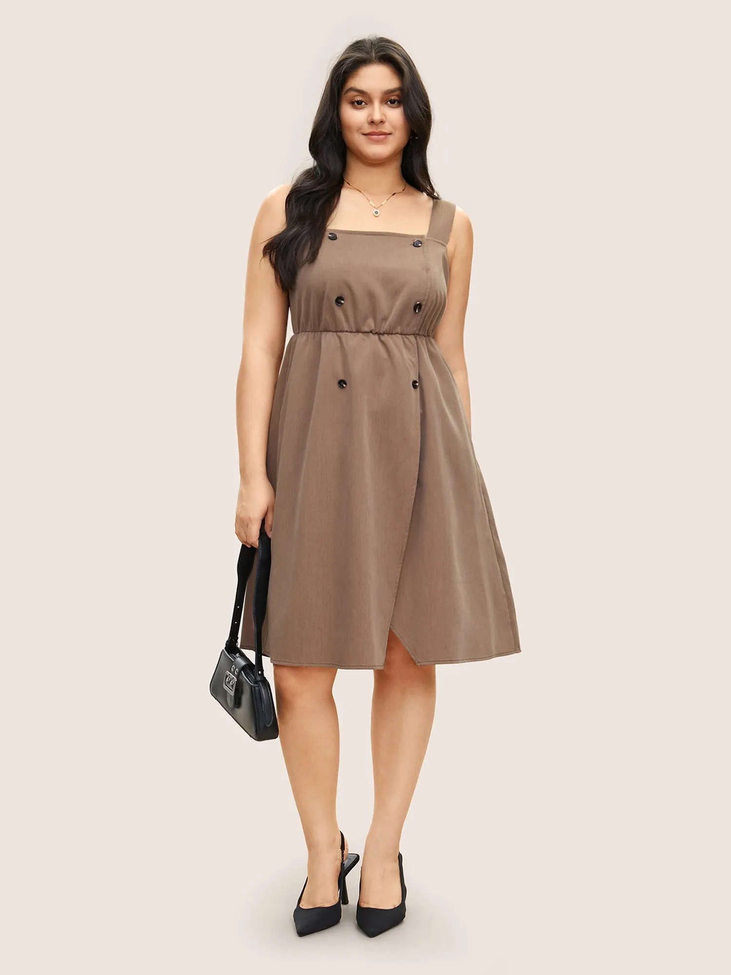 Spaghetti Strap Solid Elastic Waist Dress sold by Bloomchic product image thumbnail 2